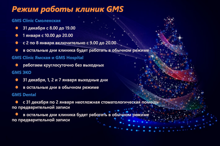 Режим работы GMS Clinic в новогодние праздники